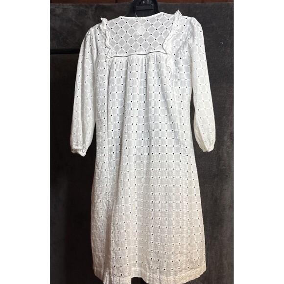 Anthropologie Thames Dress White Eyelet Cotton Womens 4 3/4 Sleeve Mini Boho - Picture 7 of 10